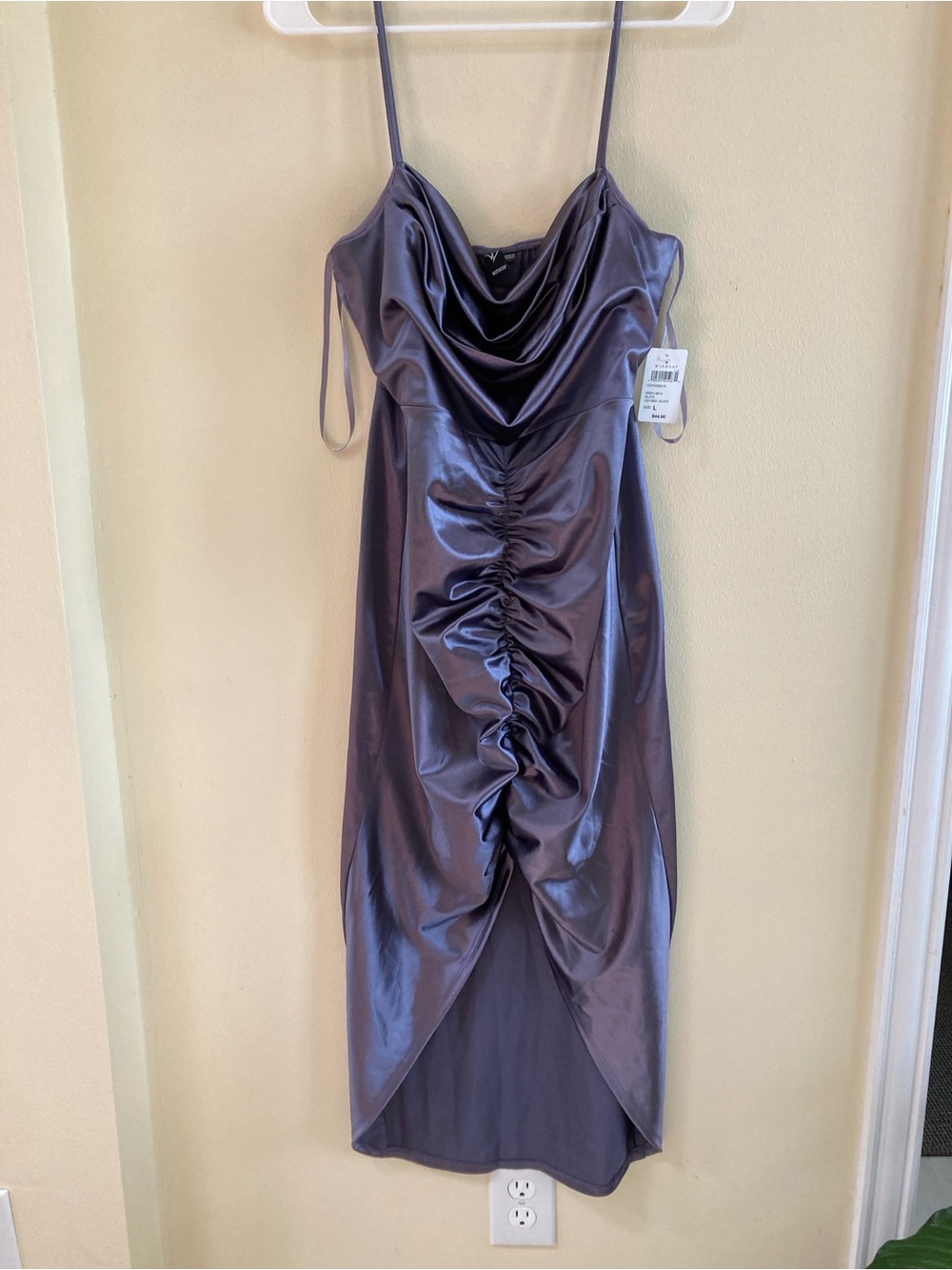 Windsor Satin Cowl Neck Ruched Midi Dress - Lavender